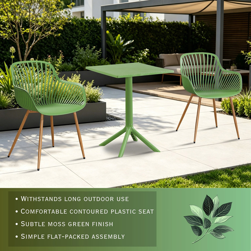 Core Products 2 Seater Moss Green Sunray Design Square Plastic Table Garden Bistro Set Image 6