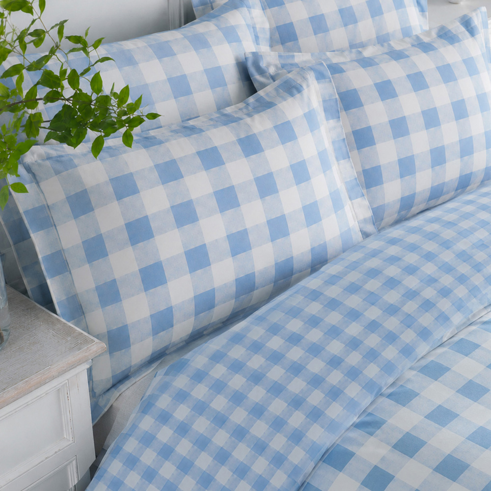 Sweet Dreams Super King Size Wyndham Check Surf Blue Duvet Cover Set Image 2