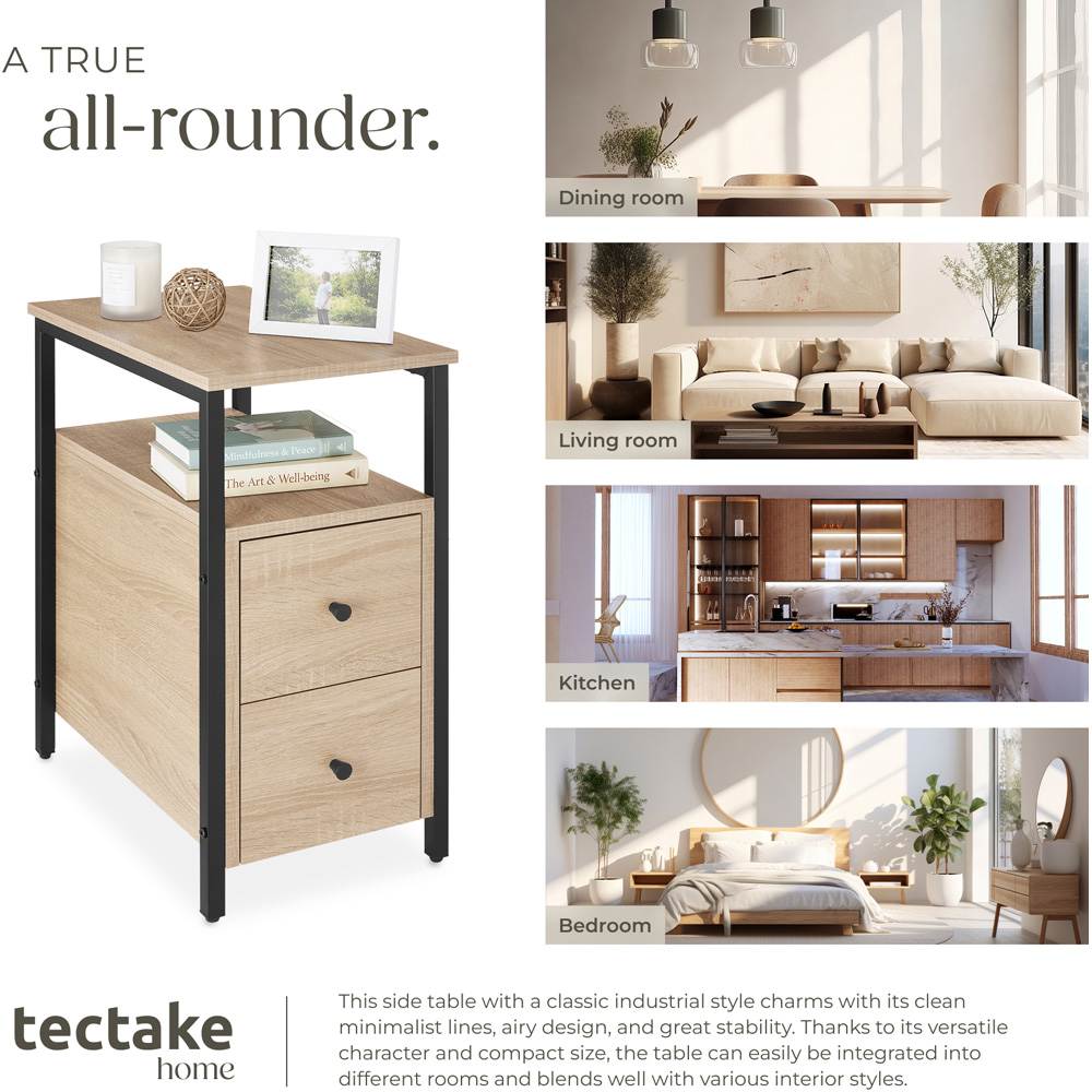 tectake Tullamore 2 Drawer Light Sonoma Oak Bedside Table Image 7