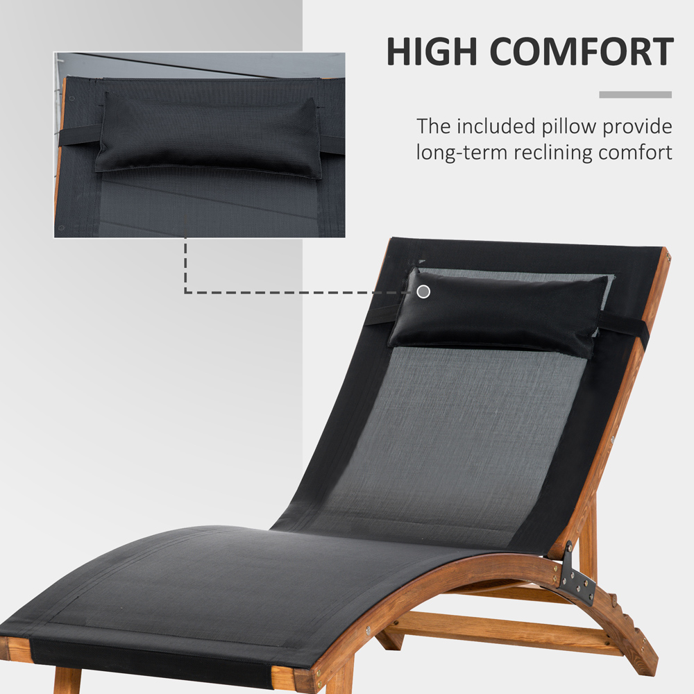 Outsunny Black 3 Level Adjustable Sun Lounger with Pillow Image 4