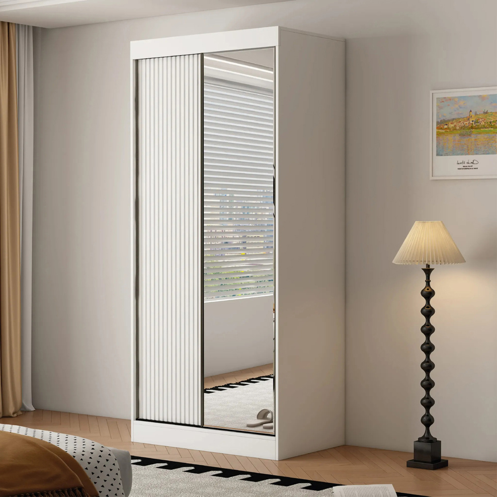 ARTESA Berlin 2 Door White Mirrored Sliding Wardrobe 100cm Image 1