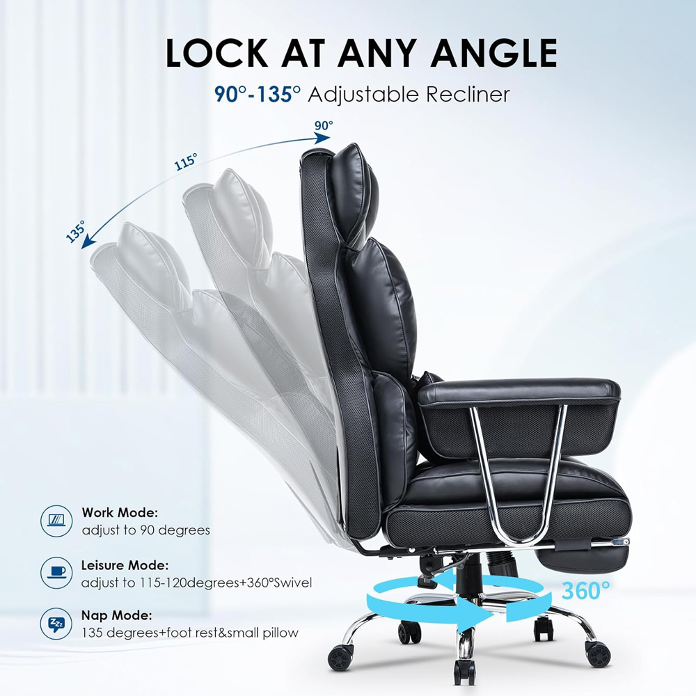 Rattrix Black Leather Ergonomic High Back Swivel Office Chair with Footrest Image 5