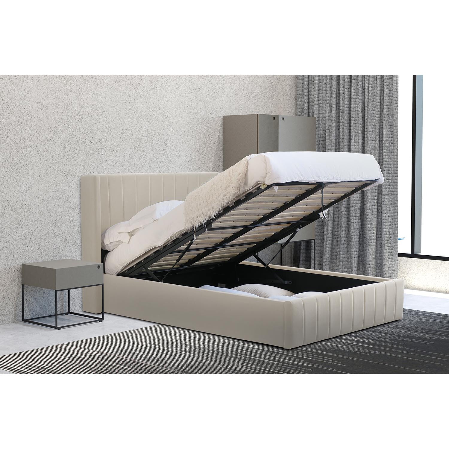Olivia King Size Cream Brushed Velvet Ottoman Bed Image 7