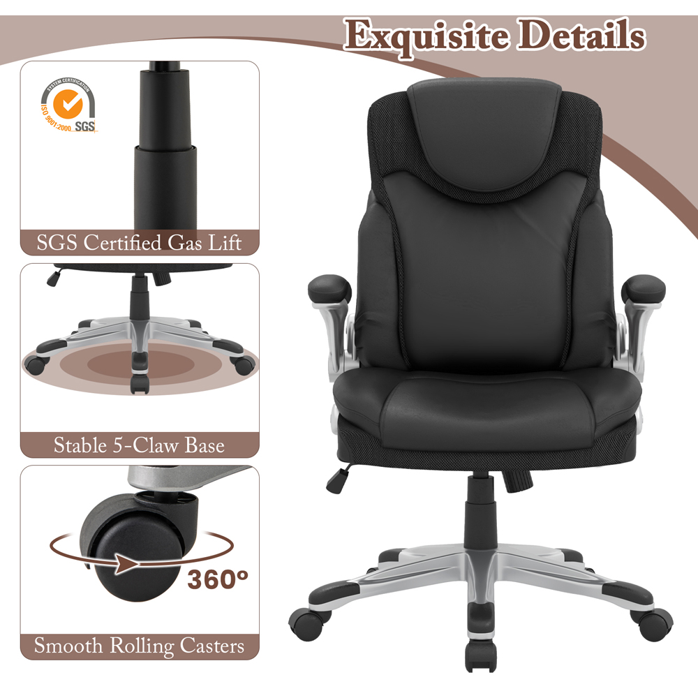 Costway Black Leather Adjustable Office Chair Image 7