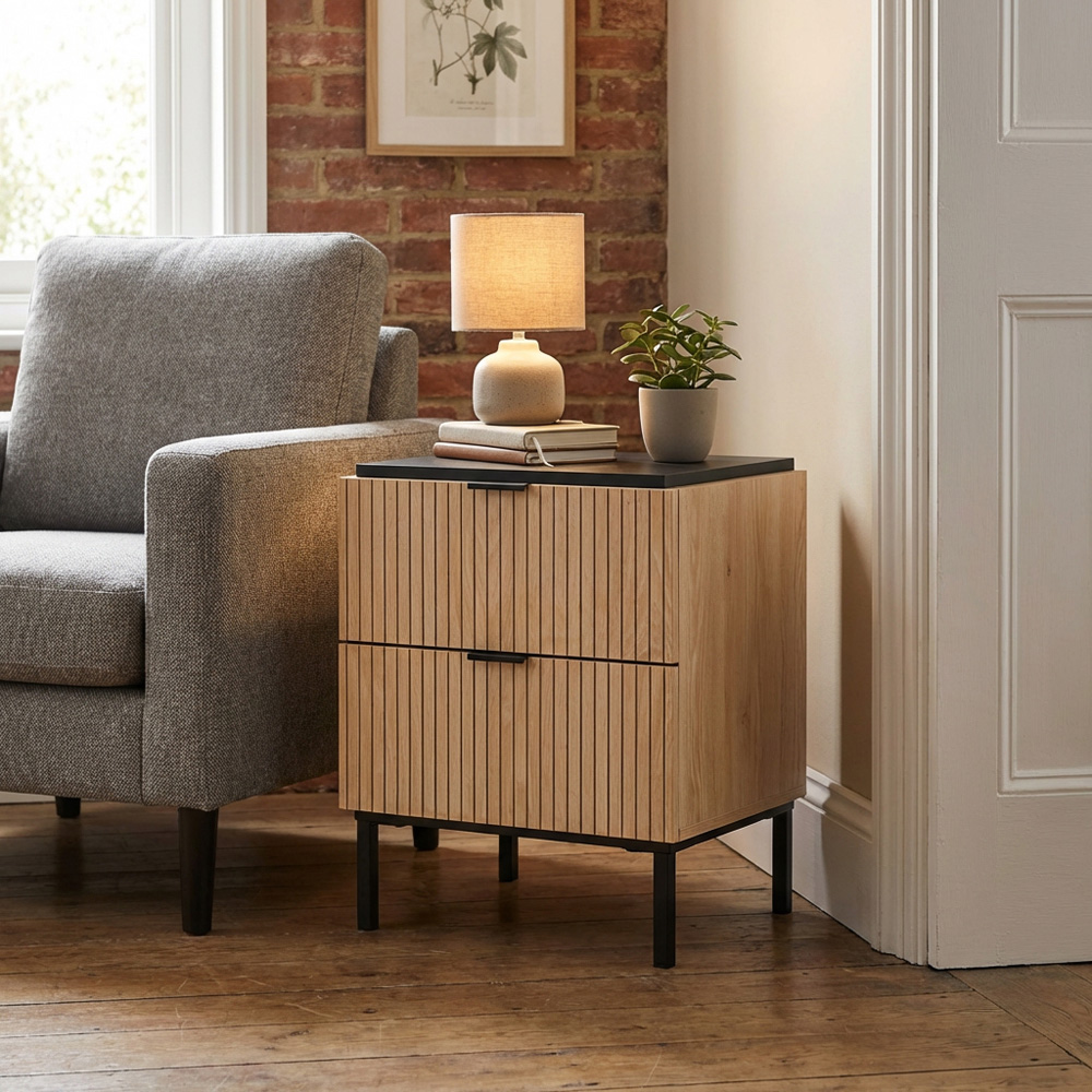 Saxon 2 Drawer Black Bedside Table Image 6