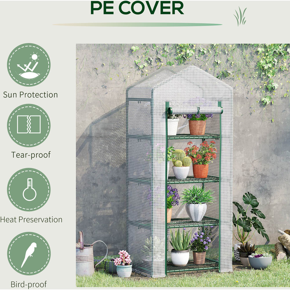 Outsunny White 2.3 x 1.6ft 4-Tier Mini Greenhouse Image 5