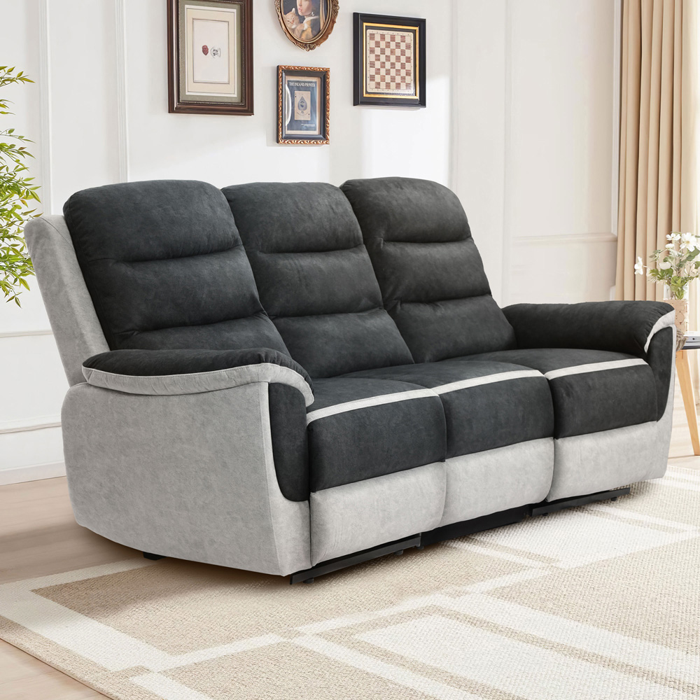 Comfy Living 3 Seater Two Tone Contrast Fabric Manual Recliner Sofa Image 1