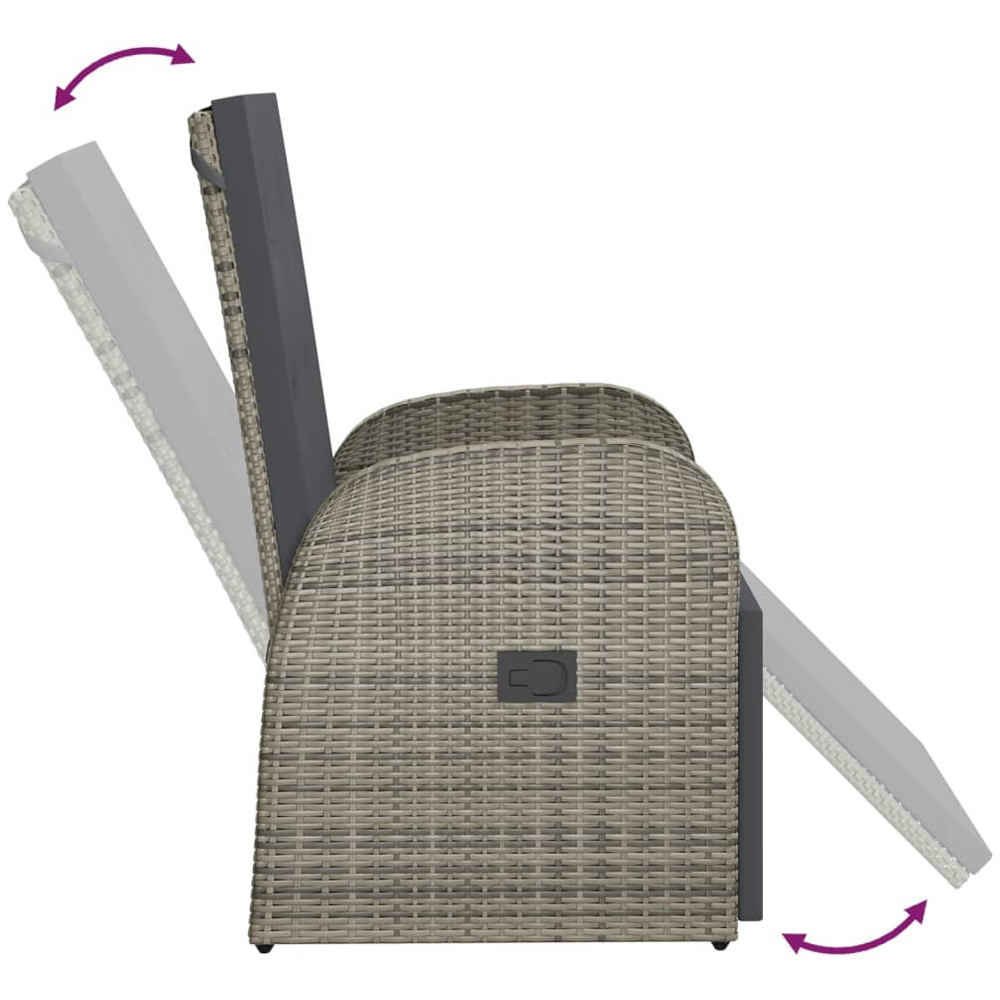 Walplus Grey Poly Rattan Reclining Garden Chair with Cushion Image 5