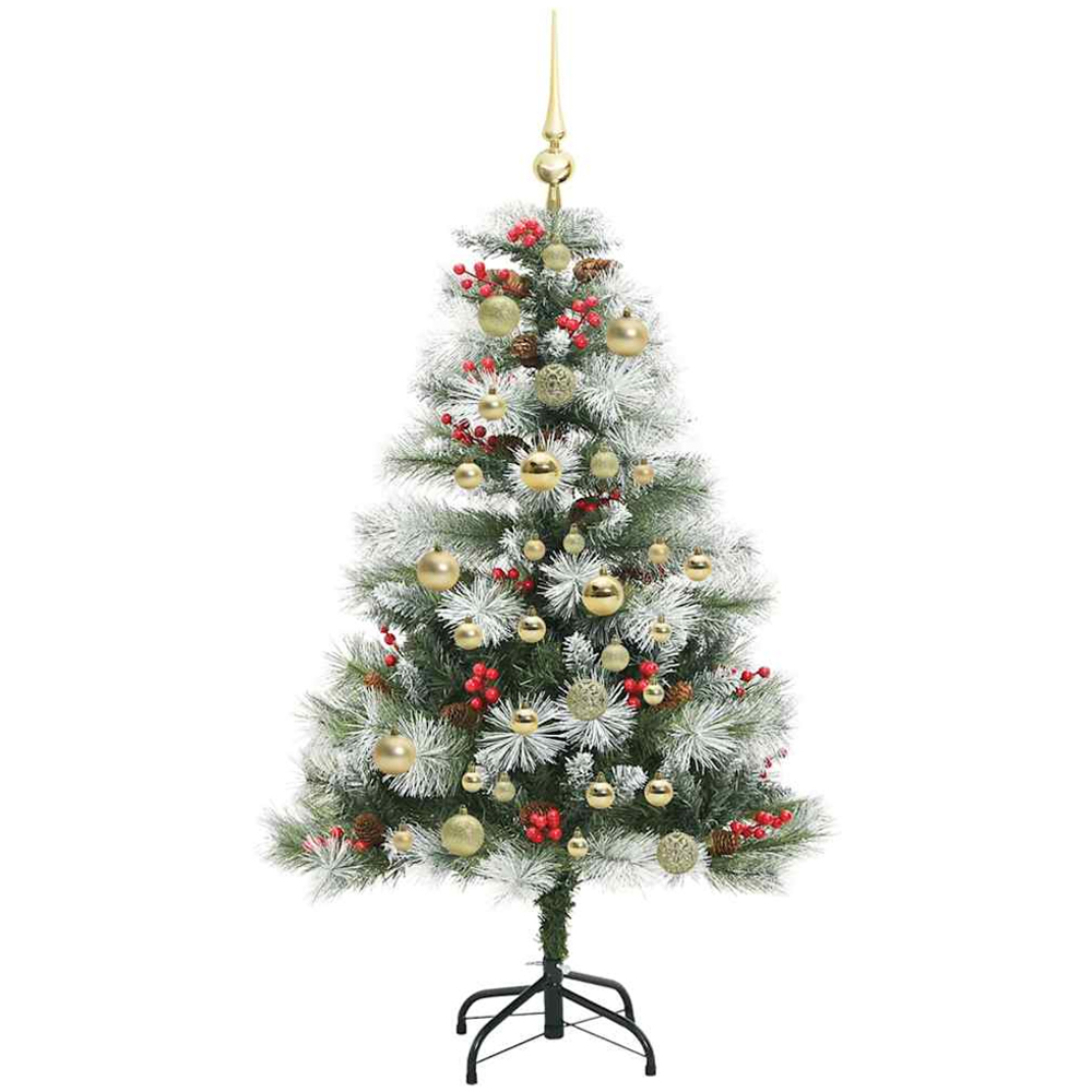vidaXL Pre-Lit Gold Baubles Green Artificial Snow Flocked Christmas Tree 4ft Image 4