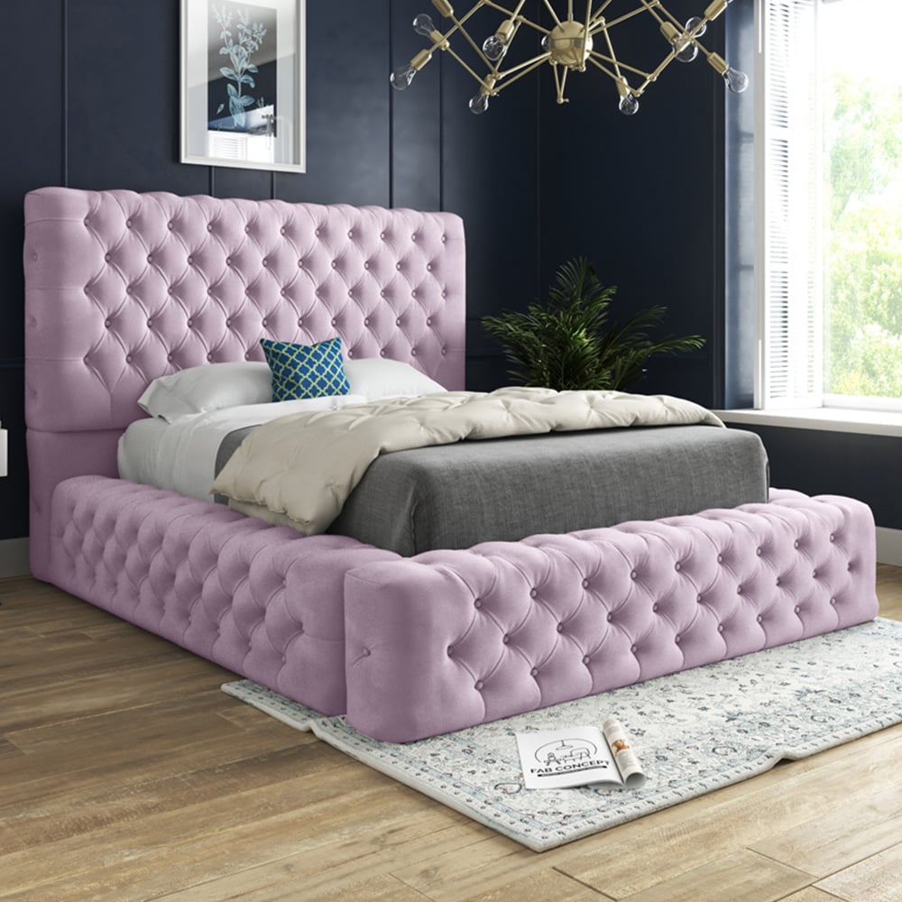 DS Living Cambridge King Size Pink Soft Velvet Bed Frame Image 1