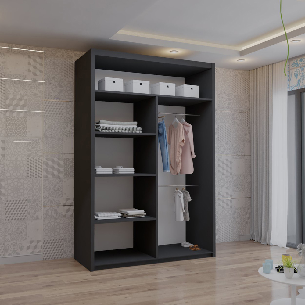 M N Furniture Venece 2 Door Black Mirrored Sliding Wardrobe 120cm Image 3