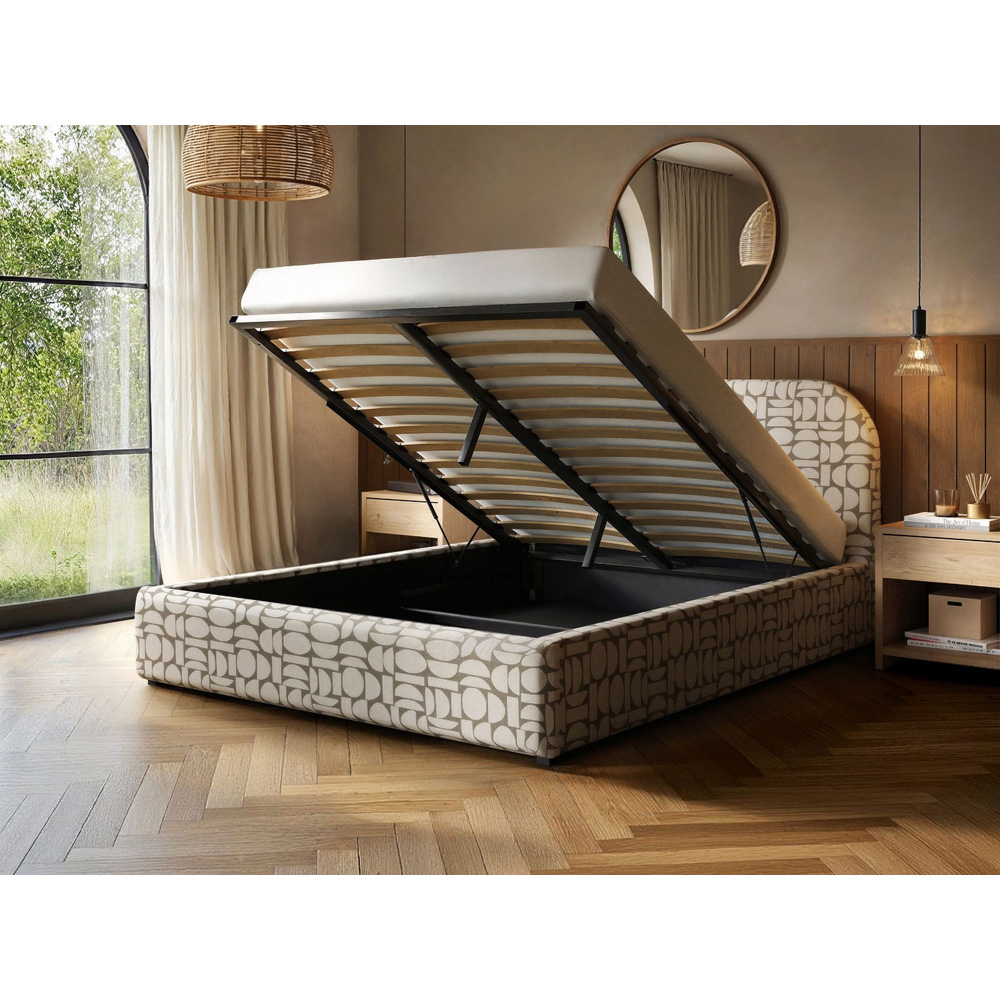 Flair Alba King Size Beige Jacquard Pattern Chenille Lift-Up Ottoman Bed Image 3