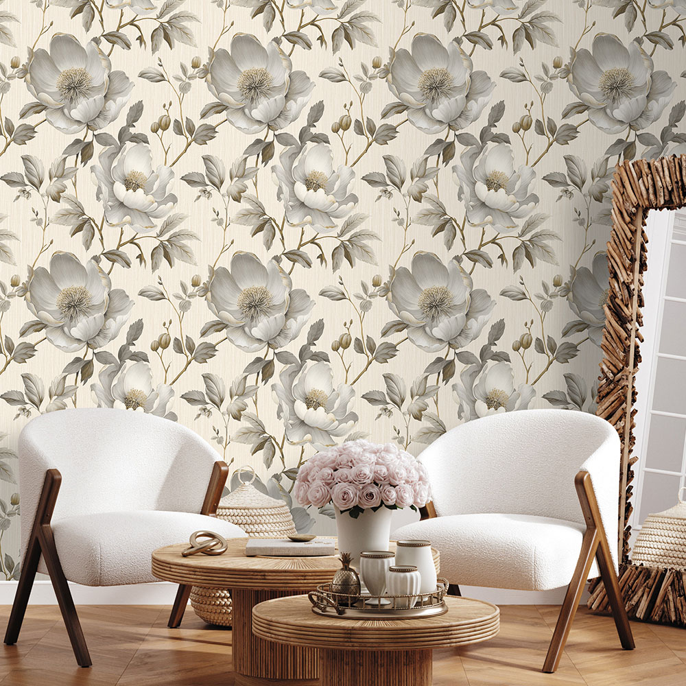 Muriva Alethia Floral Cream Wallpaper Image 5