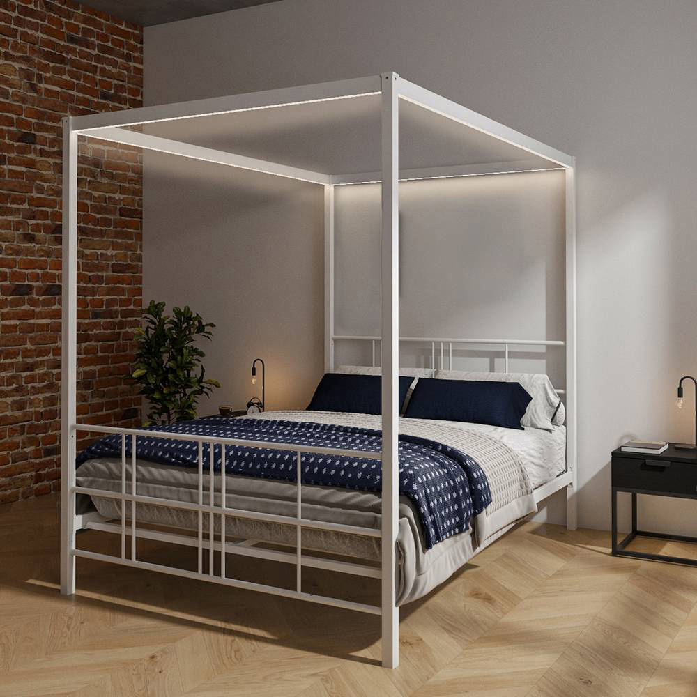 XR Living Fern Double White 4 Poster Bed with White Soft Glow LED Light Image 4