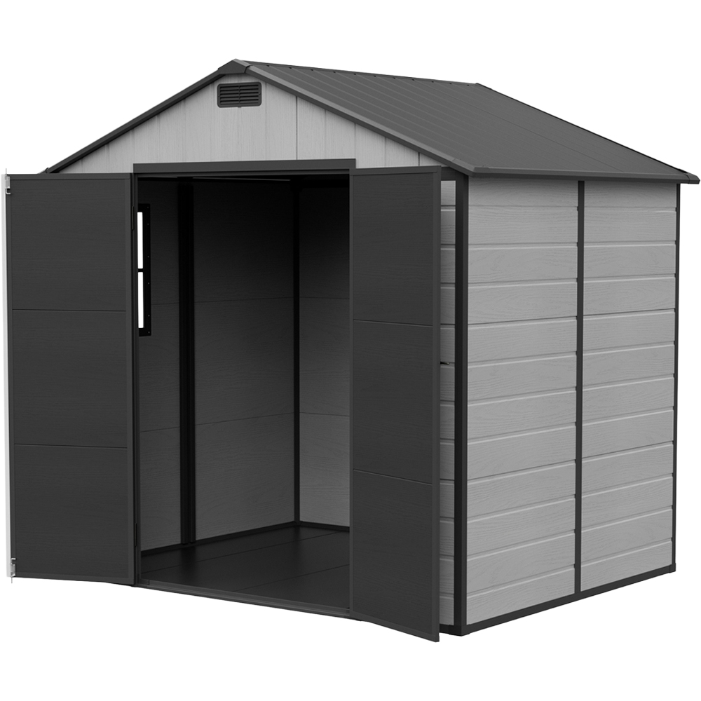 Living and Home 8 x 6ft Smokey Grey and Black Wood Grain Plastic Apex Storage Shed Image 4