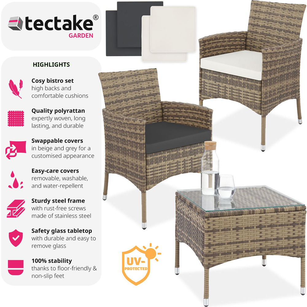 tectake Lucerne 2 Seater Rattan Garden Bistro Set Natural Image 6