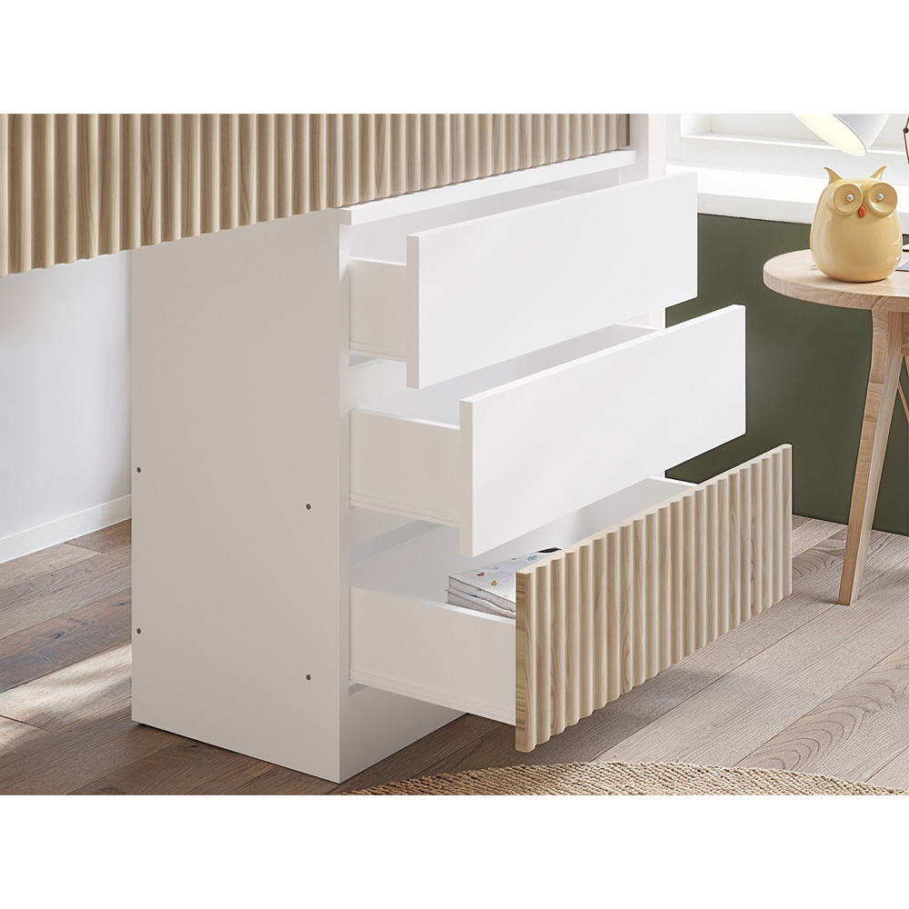 Flair Luca White and Oak Ribbed Mid Sleeper Bed with Chest and Cabinet Image 4