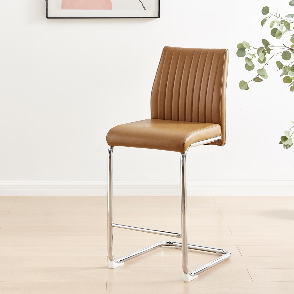 Furniturebox Fontana Tan and Silver Faux Leather Bar Chair Set of 2 Image 7