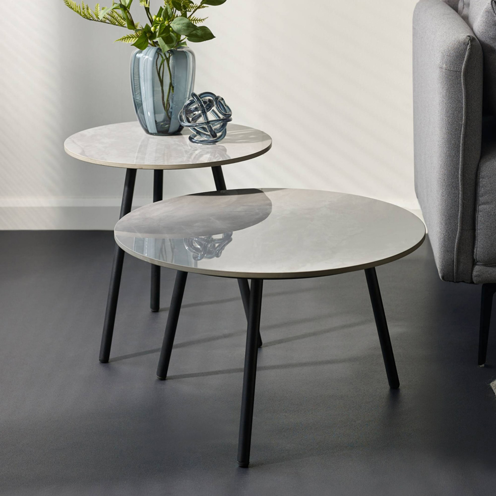 Julian Bowen Casper Grey Marble Effect Sintered Stone Top Side Table Set of 2 Image 7