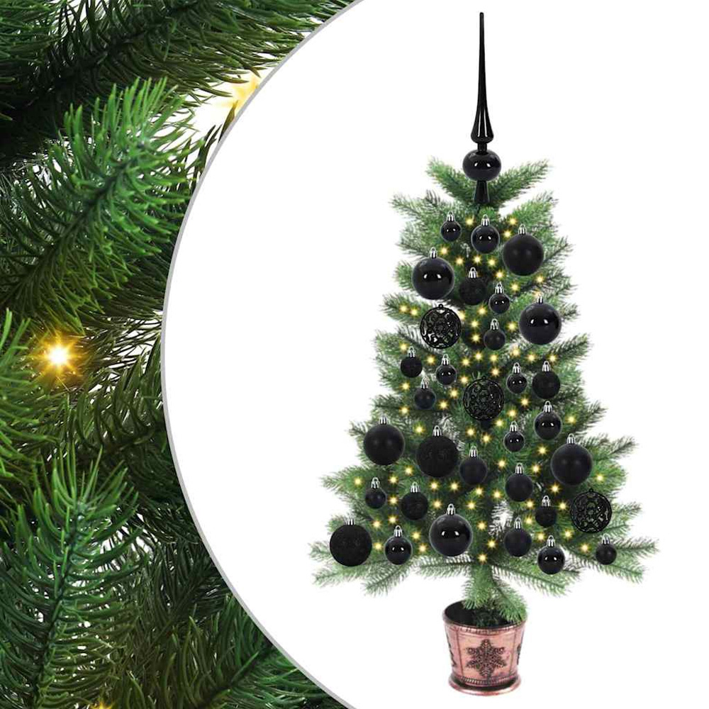 vidaXL Pre-Lit Black Baubles Green Artificial Christmas Tree 2ft Image 2