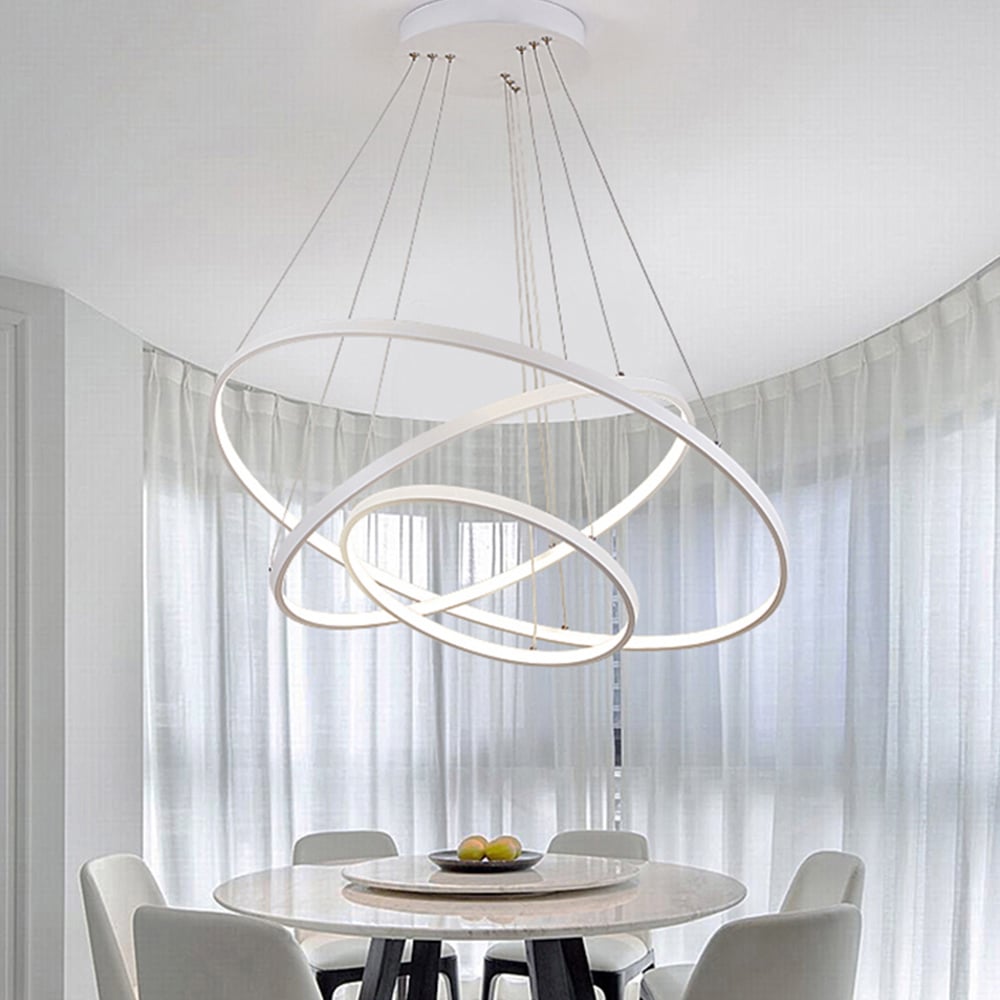 Living and Home 31 inch White 3 Tiered Pendant Ceiling Light with Remote Image 7