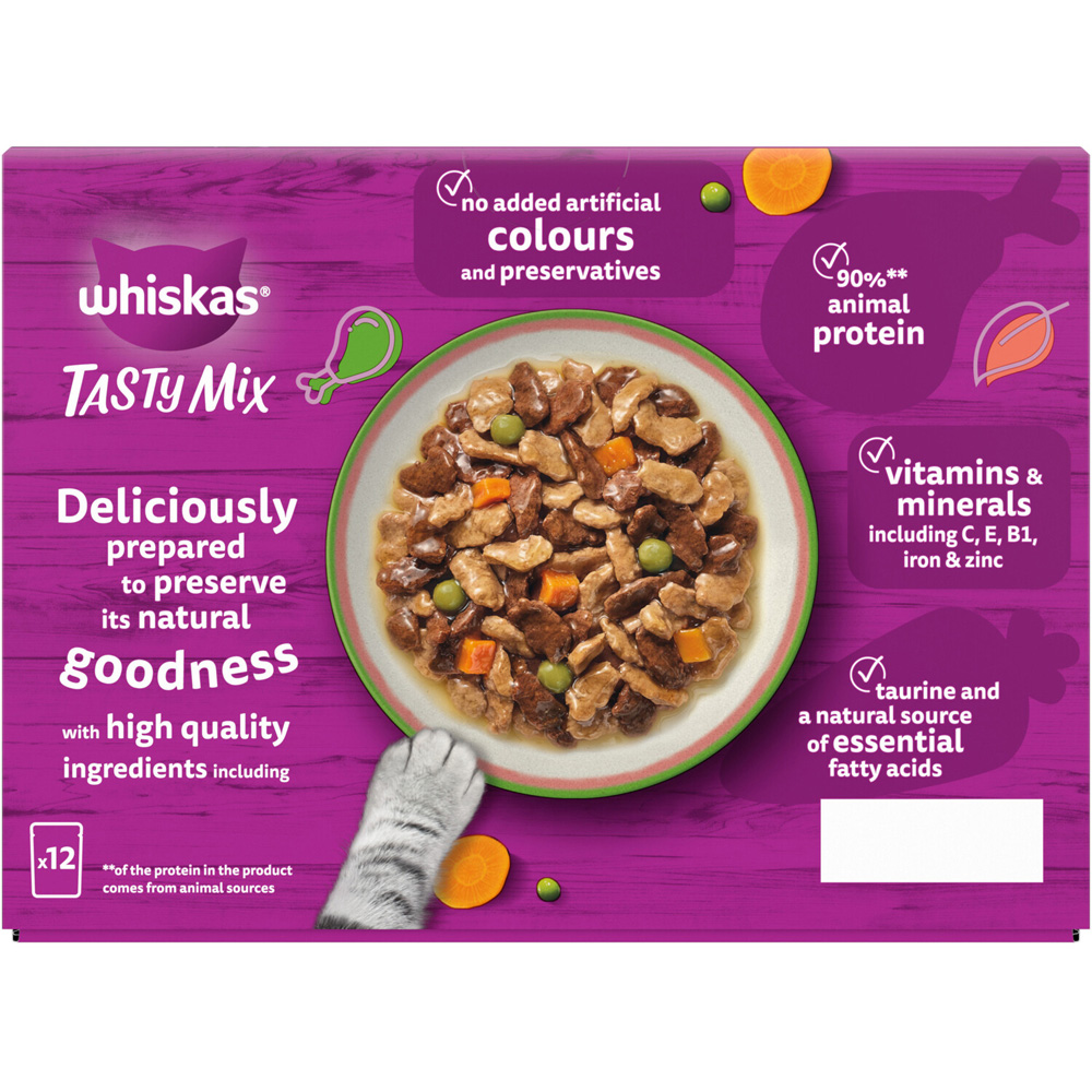 Pack of 12 Whiskas Tasty Mix in Gravy Cat Food Pouches Image 7