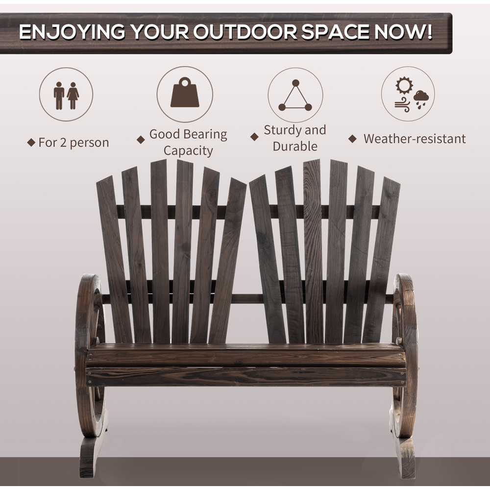 Outsunny Adirondack 2 Seater Carbonized Wooden Loveseat Bench Image 6
