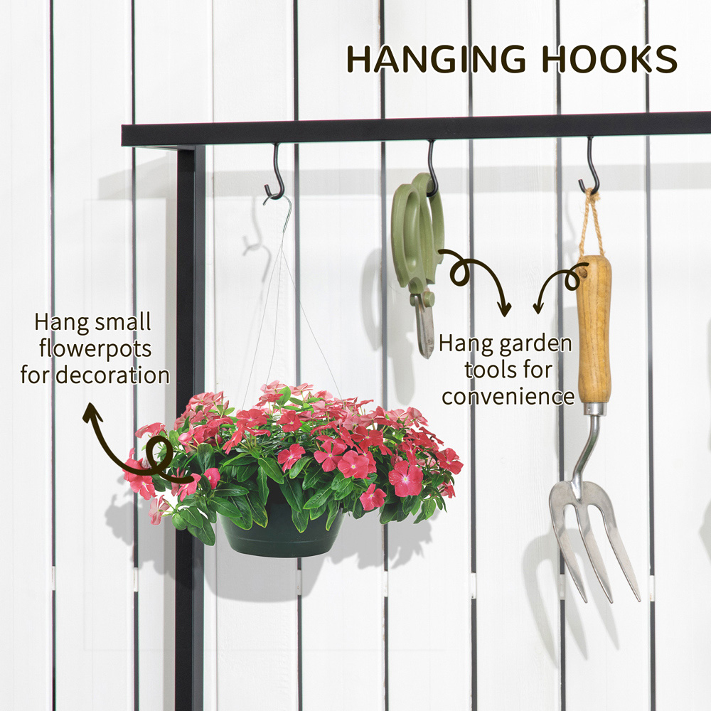 Outsunny 3-Tier Wood and Metal Plant Stand with Top Hooks Image 5