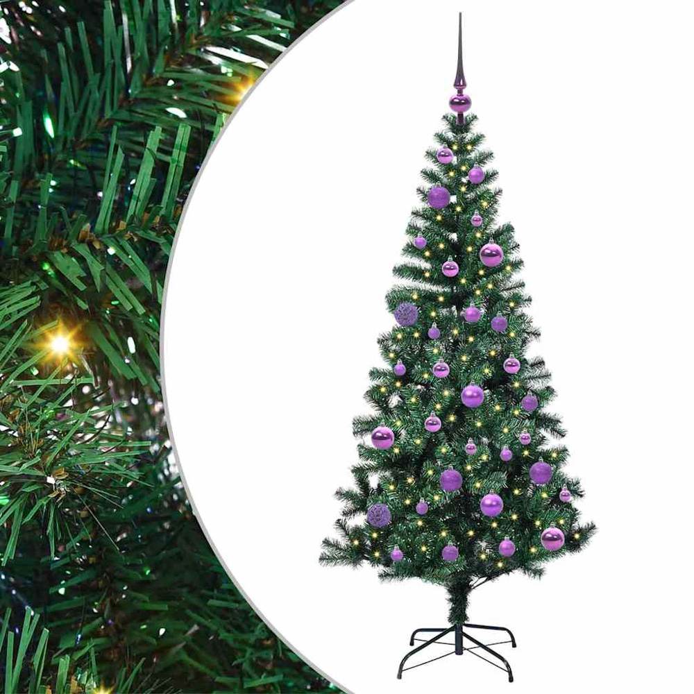 vidaXL Pre-Lit Lilac Baubles Green Artificial Christmas Tree 5ft Image 2