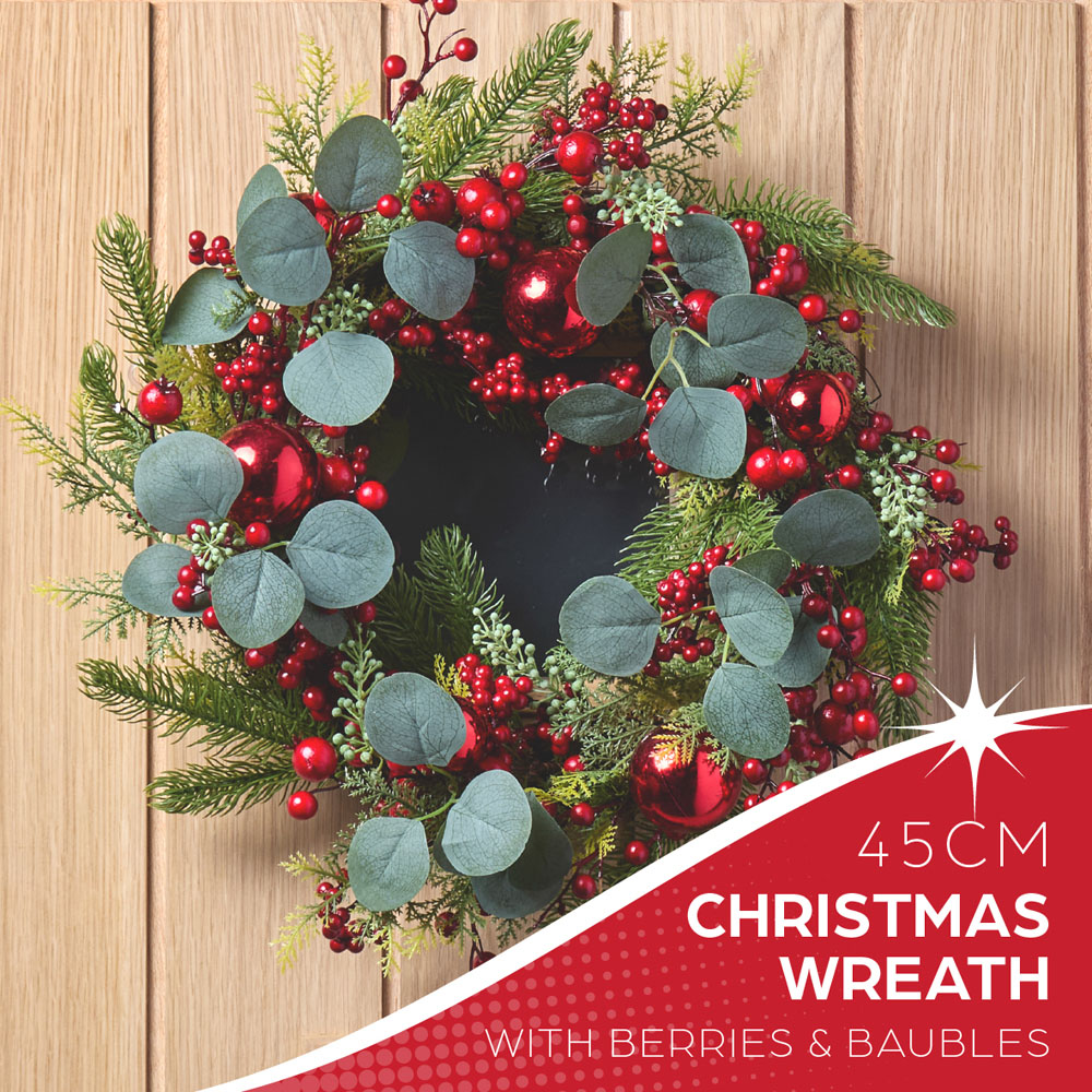 The Christmas Workshop Artificial Wreath with Red Baubles 45cm Image 4