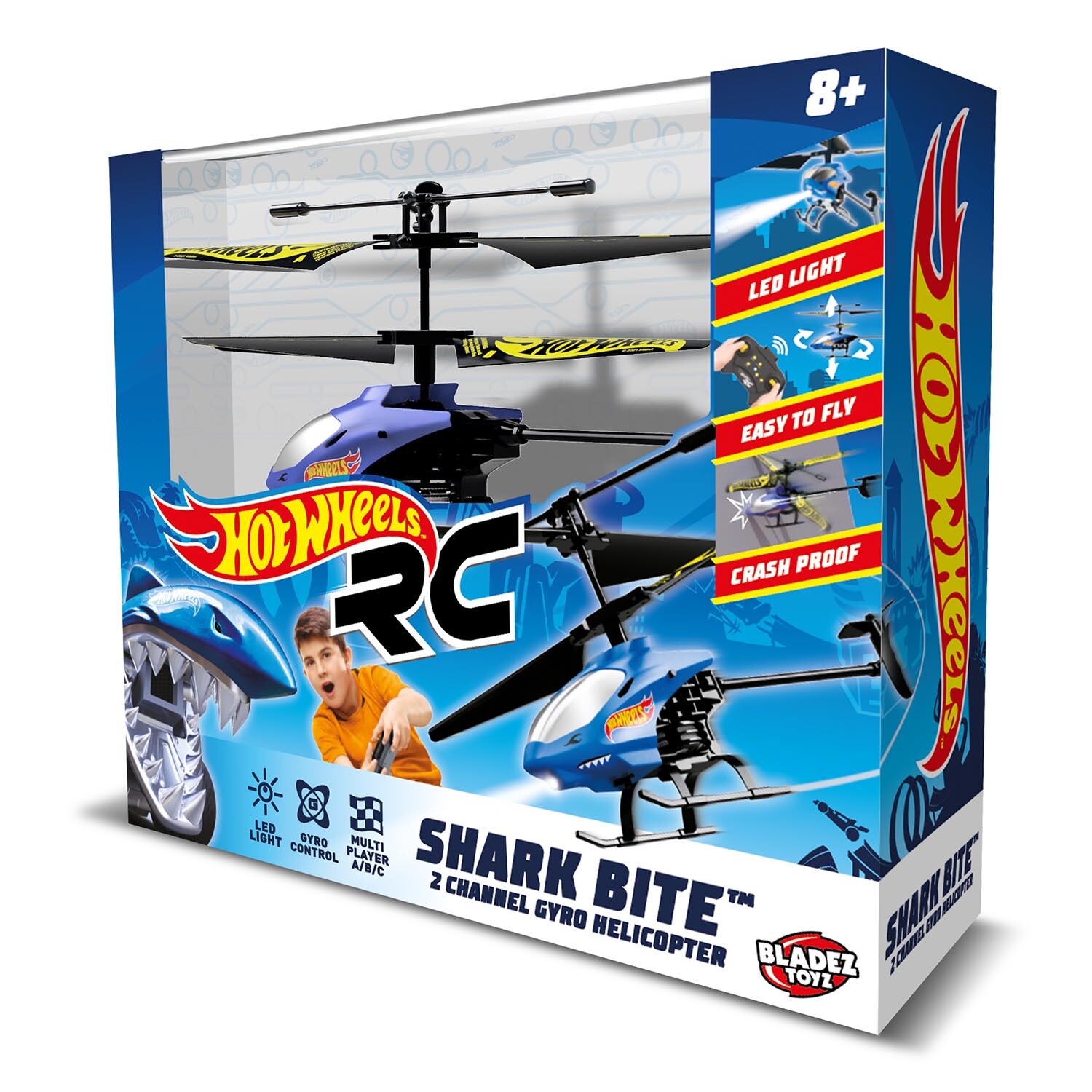Hot Wheels Shark Bite 2-Channel Gyro Helicopter Blue Image 1