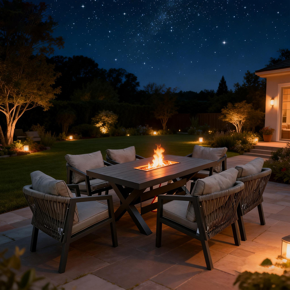 Furniture One 6 Seater Grey Aluminium Firepit Garden Dining Set Image 5
