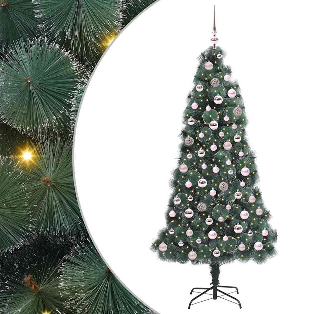 vidaXL Pre-Lit Pink Baubles Green Artificial Christmas Tree 6ft Image 2