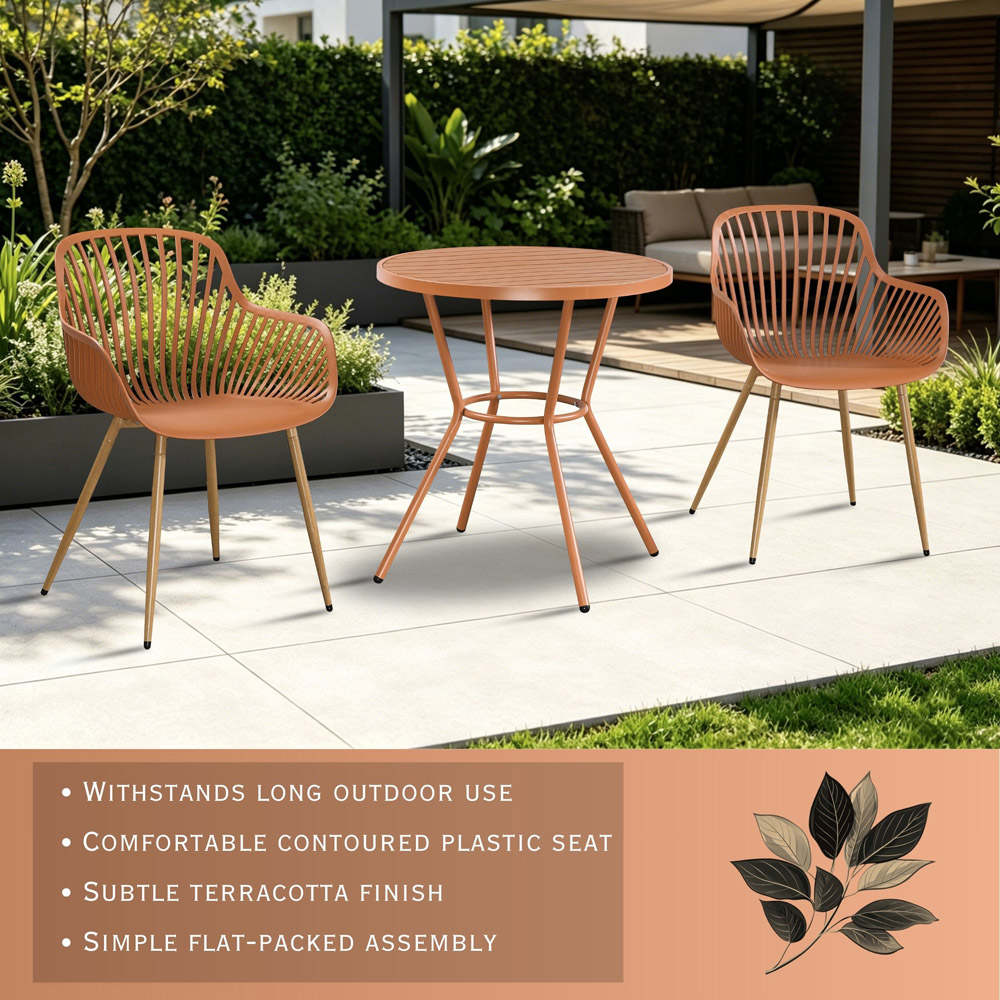 Core Products 2 Seater Terracotta Sunray Design Round Plastic Table Garden Bistro Set Image 7