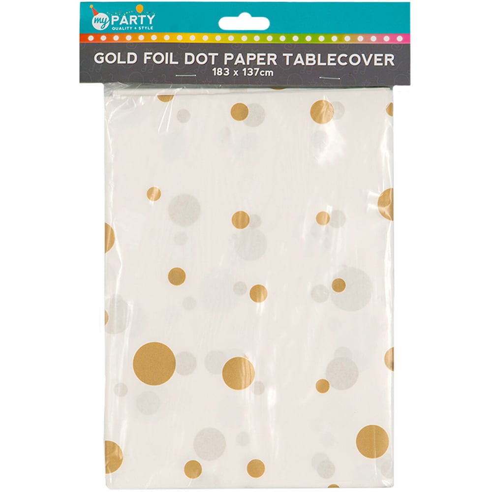 My Party Gold Foil Dot Paper Tablecover 183 x 137cm Image