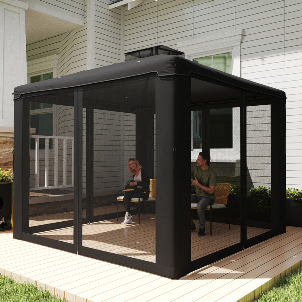 Outsunny 3 x 3m Black 2-Tier Roof Metal Garden Gazebo Image 1