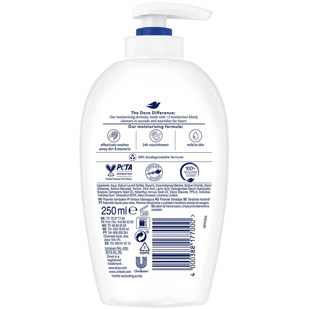 Dove Moisturising Deeply Nourishing Soft Skin Liquid Hand Wash 250ml 18 Pack Image 3