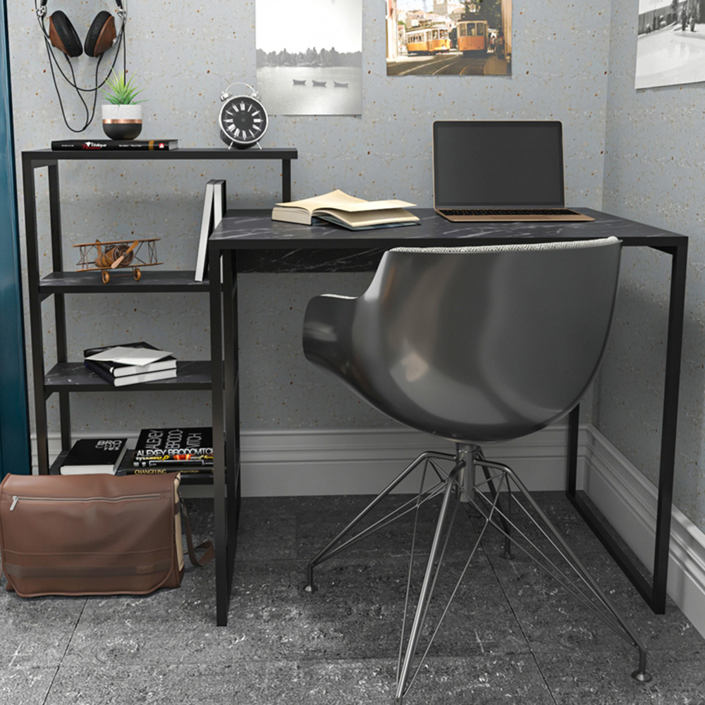 Decorotika Rino 4 Shelf Study Desk Black Marble Effect And Black Image 1