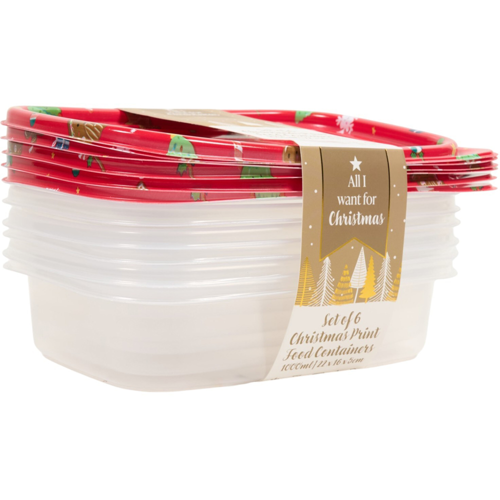 Pack of 6 Christmas Print Food Containers Image 3
