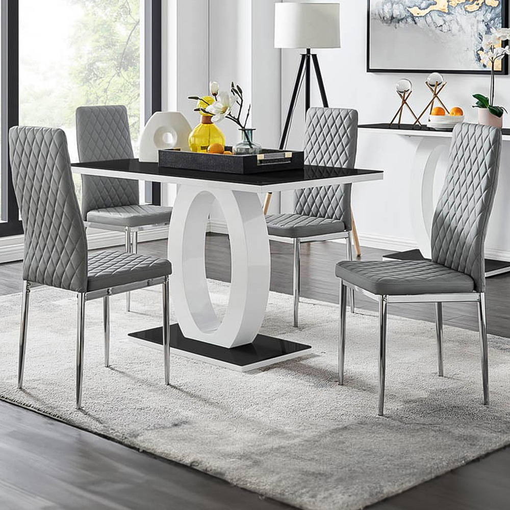 Furniturebox Lucia Valera 4 Seater Dining Set Black Gloss Grey and Chrome Image 1