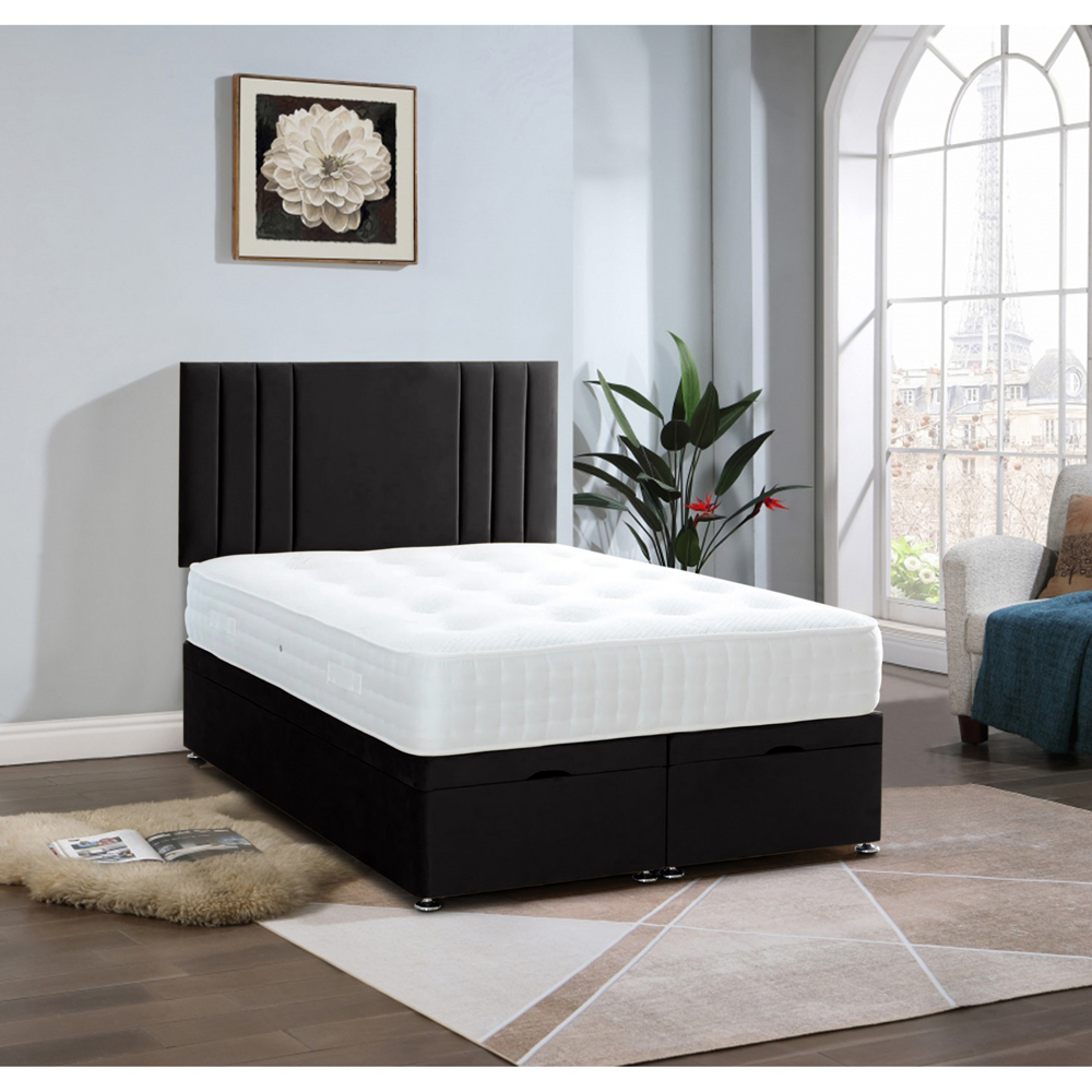 Eleganza Home Slumberlyn Super King Size Black Plush Divan Ottoman Bed with Lined Headboard Image 2
