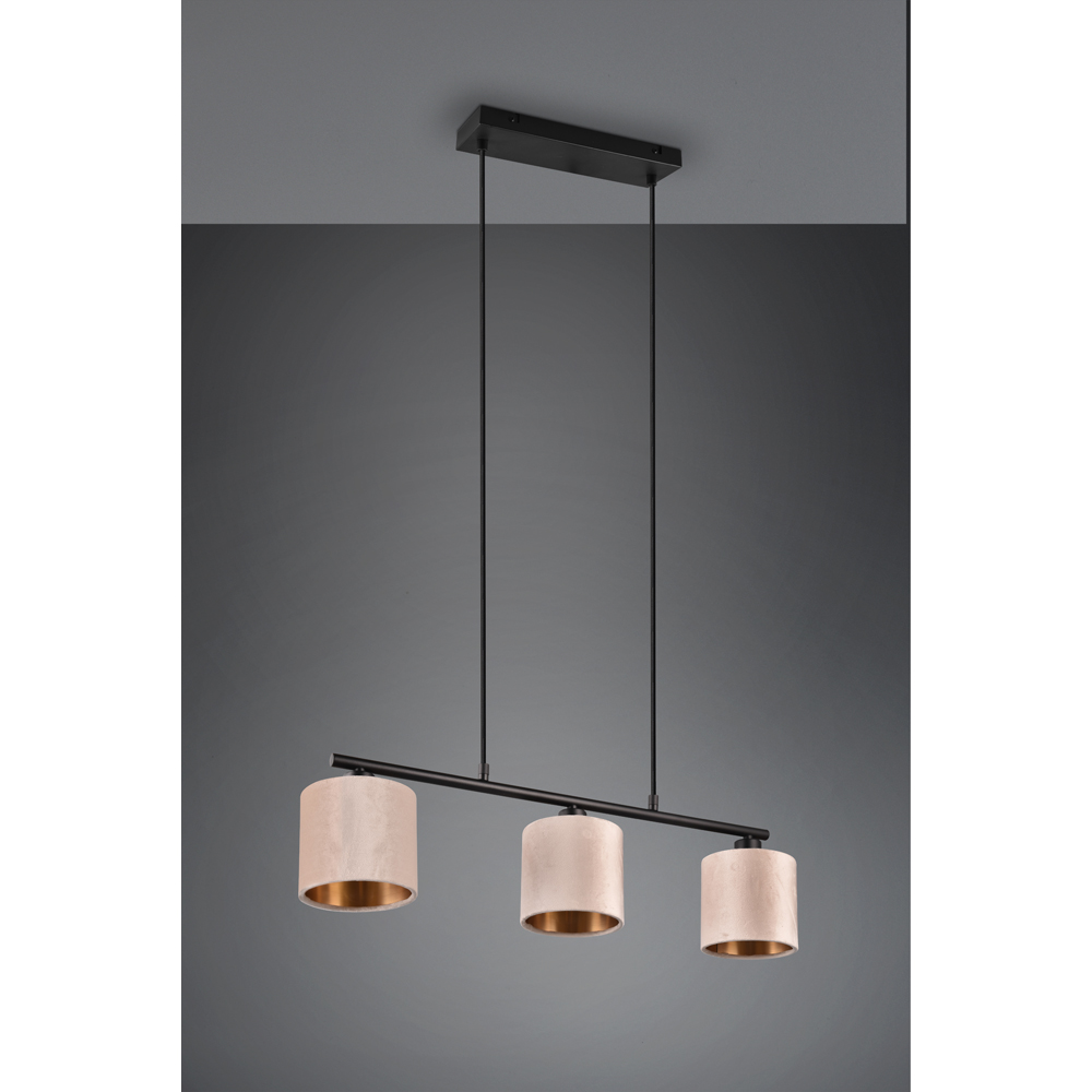 TRIO Julieta 3 Light Matt Black and Smoked Glass Ceiling Pendant Light Image 6
