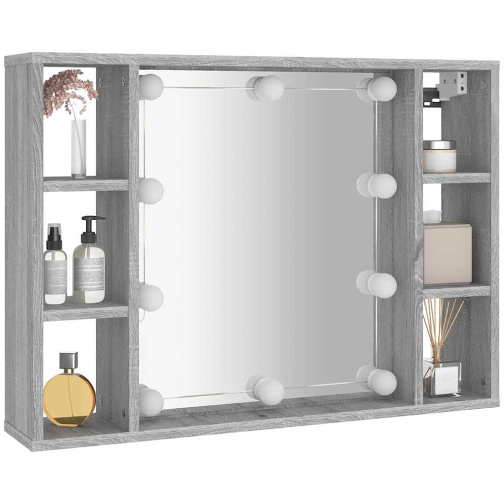 vidaXL 6 Shelf Grey Sonoma Wall Mounted LED Mirror Cabinet Image 3