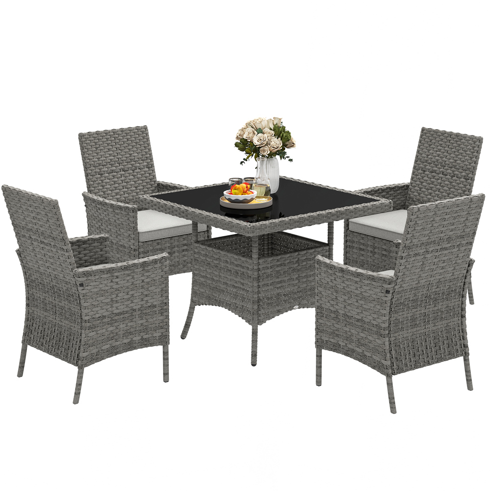 Outsunny 4 Seater Grey Rattan Patio Dining Set with Cushions Image 2