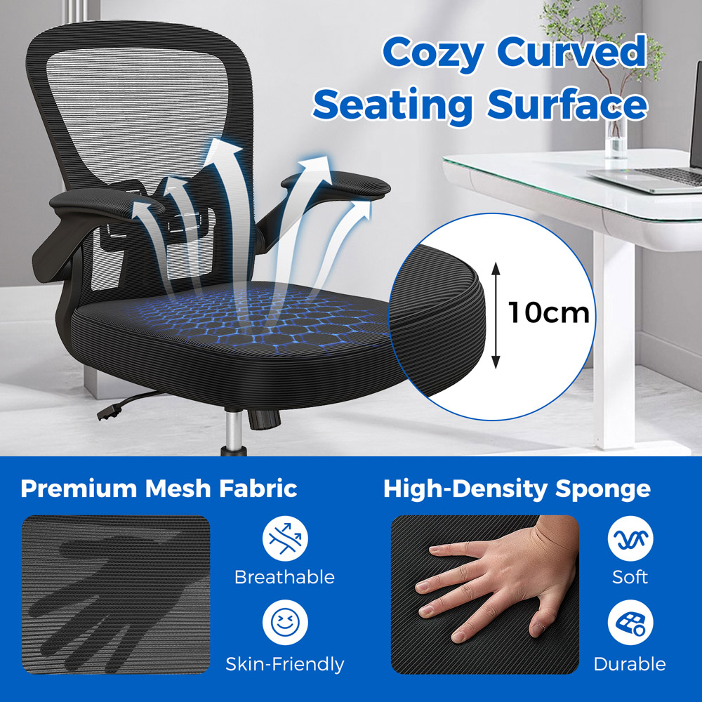 Costway Black Ergonomic Swivel Office Chair with Flip Up Armrests Image 8