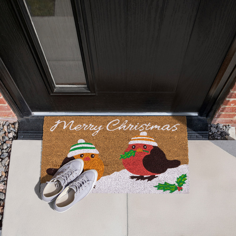 JVL Christmas Robins Coir Non Slip Entrance Doormat 40 x 58cm Image 2