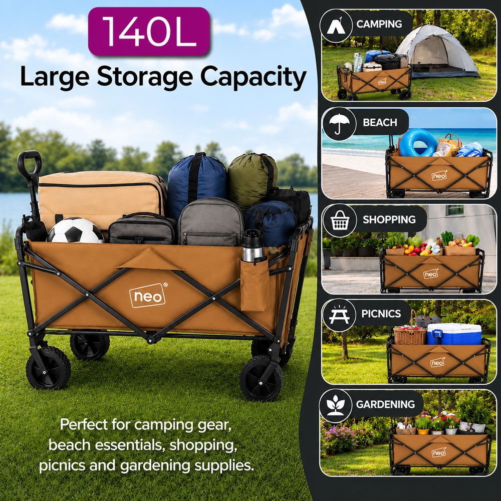 Neo Direct 140L Khaki Heavy Duty Folding Garden Trolley Cart Image 6