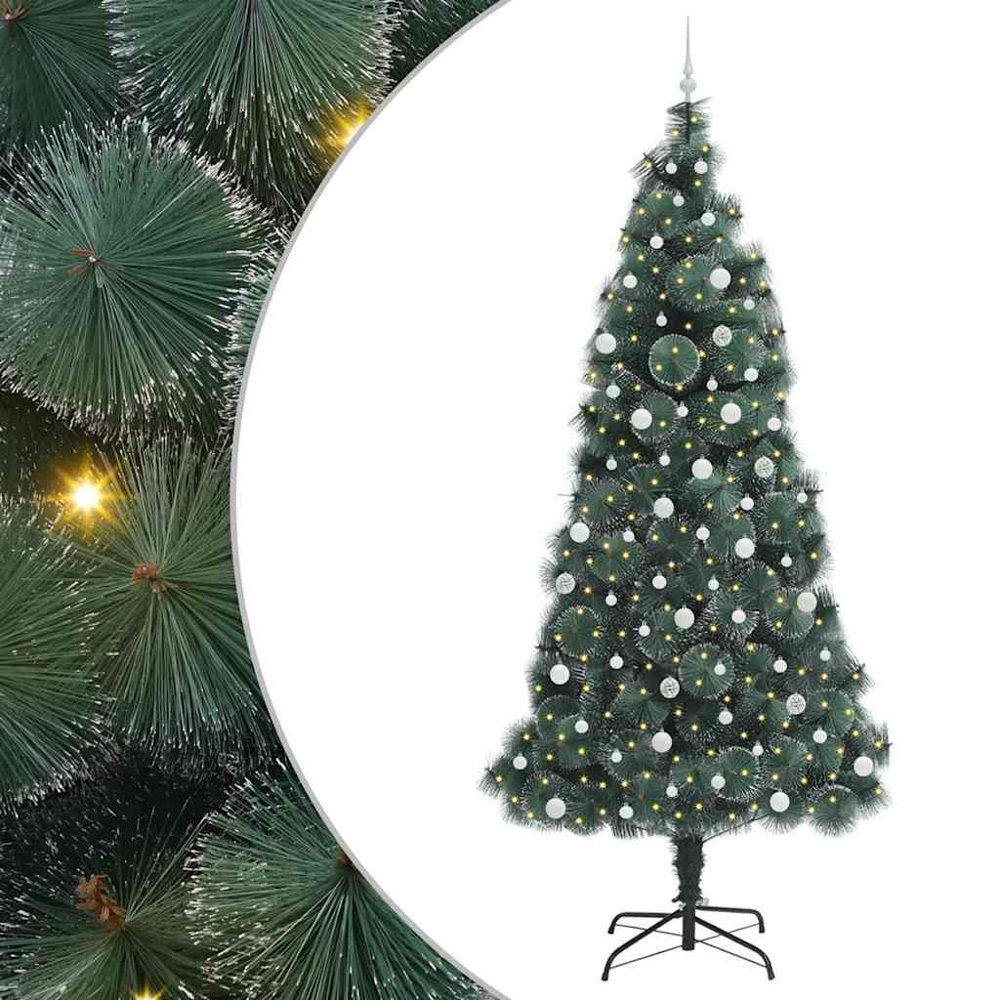 vidaXL Pre-Lit White Baubles Green Artificial Christmas Tree 8ft Image 2