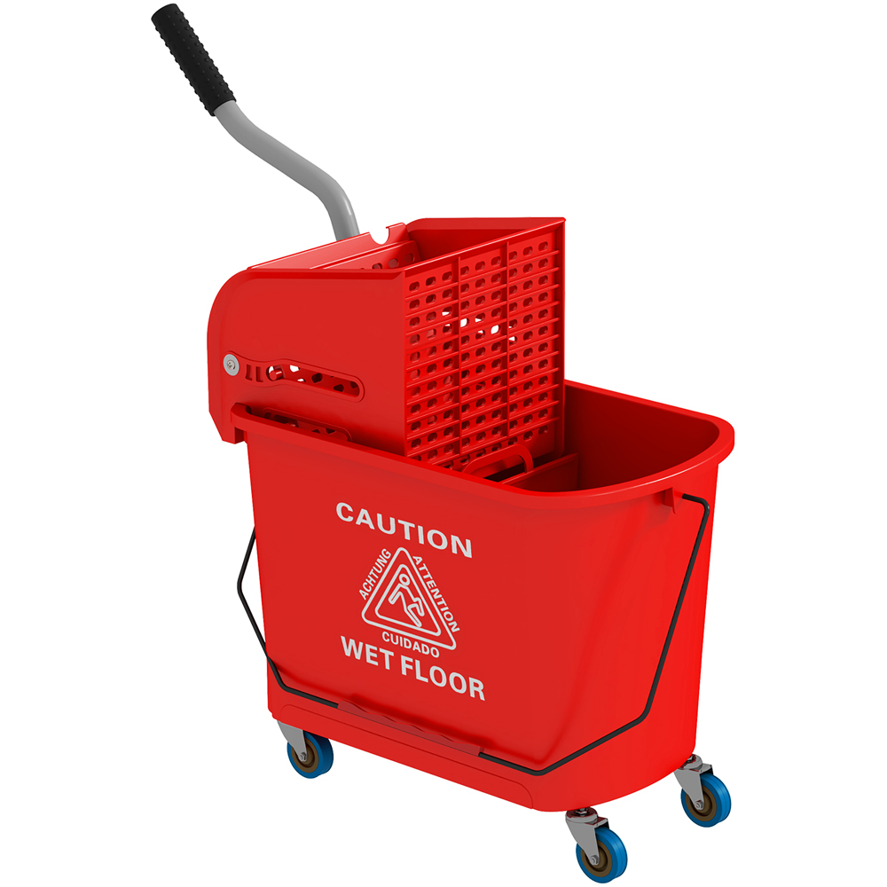 HOMCOM Red Wringer Handle Mop and Bucket Set on Wheels 20L Image 1