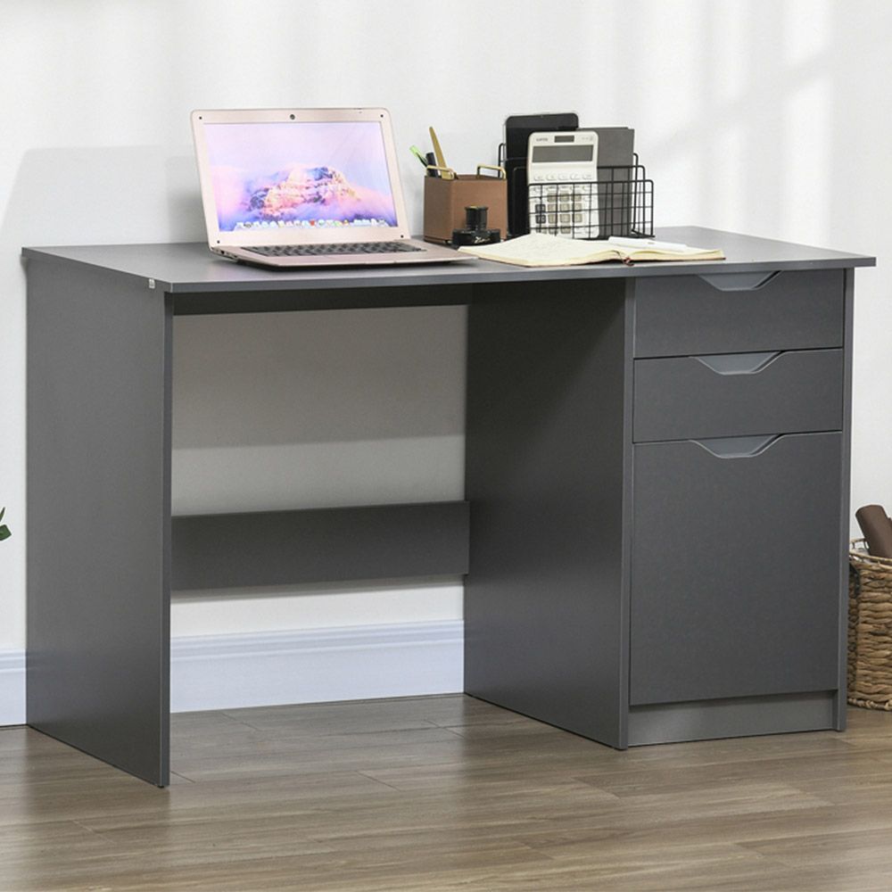 Portland Computer Desk with Drawers Grey High Gloss Image 1